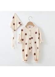 Newborn baby clothes baby clothes with hat print bear baby jumpsuit long sleeve boy and girls autumn jumpsuit bodysuit