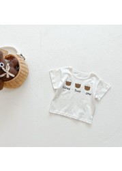 Summer new baby belt shorts T-shirt set 2022 summer boy bear short-sleeved shirt boy belt shorts two-piece baby set