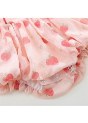 LAUDKA Summer 0-24M Girls Cotton Strawberry Print Underwear Infant Princess Jumpsuit Summer Chinese Style Lace Clothes 2022