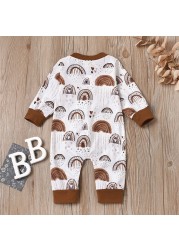 Etosale Newborn Baby Girl Boy Romper Clothes Rainbow Pattern Print Long Sleeve Jumpsuit Outfit One Piece Cotton Clothes