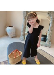 Summer Korean Cute Girls Jumpsuit Toddler Kids Open Back Sleeveless Clothes Wide Leg Pants
