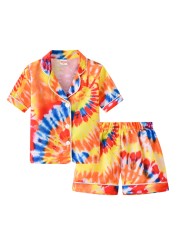 Children's gradient summer baby boy kids boys girls tie-dyed printed short-sleeved shorts home two-piece pajama set #g4