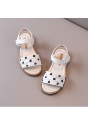 Girls Summer Sandals Polka Dot Concise Style Breathable Sewing 21-36 Toddler Baby Girl Sliders Soft Pu Leather Kids Flats