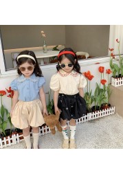 MILANCEL 2022 Summer Girls Pants Floral Puffy Pants Solid Color Children Cotton Bloomers 1-6 Years