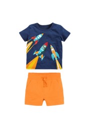 Fashion Clothing Summer Boys Sets Kids Printing T-shirts Cotton Shorts Suits Children Animal Tops Elastic Waist Pants Suit 2-7Y