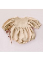 100% Cotton Pants for 0-24M Solid Half Sleeve Romper Jumpsuits One Piece Spring Summer Cute Newborn Baby Girl Clothes