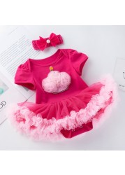 2022 Newborn Baby Girl Rose Rompers Infant Baby First Birthday Party Clothes Summer Girl Dress Princess and Wedding FY03171