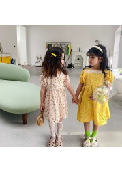 MILANCEL 2022 Spring New Kids Clothes Square Collar Girls Floral Dress Cotton Girl One Piece Korean Children Clothes