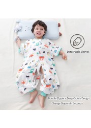 Cartoon Baby Sleeping Bag Kids Pajamas Double Gauze Pure Cotton Long Sleeve Children Zip Sleeping Bag Spring Summer for 1-5Y