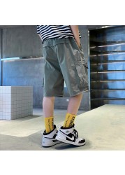Boys Casual Loose Pants Chic Pockets Patchwork Cargo Knee Length Short Pants Fashion Running Elastic Waist All-match Streetwear