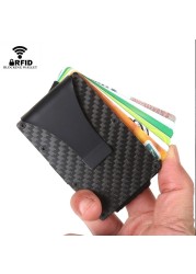 DIENQI Carbon Fiber Card Holder Small Wallet Slim Men Aluminum Metal RFID Magic Small Wallet Thin Male Purses Money Bag Vallet