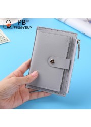 Fashion Women Solid Color Multi Slot Credit Card Holder Portable PU Leather Mini Coin Purse Multifunction Zipper Wallet