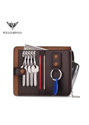 Williapolo Men's Keychain Genuine Leather Key Holder Men Key Wallet Organizer Pouch Car Keychain Housekeeper Key Case Card Holder