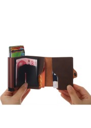 Dual RFID Aluminum Card Holder For Men Vegan Leather Card Wallet Card Holder With Automatic Pop Up