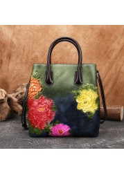 MOTAORA Retro Women Bag Vintage Bucket Shoulder Bags for Women 2022 New Handmade Embossed Leather Handbag Floral Tote Bag Female