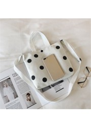 Fashion Vintage Women Canvas Handbags New Arrival Female Casual Polka Dot Zipper Simple Shoulder Bags