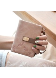 Engraved Leaves Small Wallet Women Wristlet Brand Women Purse Soft Pu Leather Ladies Wallet Card Holder Mini Girl Purse Clutch