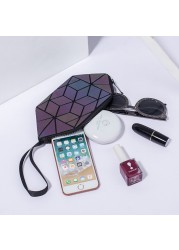 New Geometric Luminous Women Cosmetic Bag Organizer Zipper Makeup Ladies Folding Cosmetic Noctilucent Pouch Travel Make Up Bag