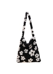 Trend plush women bag flower print elegant designer shoulder shopper bag female autumn and winter large capacity tote handbags