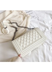 Women Designer Chain Shoulder Bags Rhombus Plaid Messenger Bag Handbags Square Ladies Simple White PU Leather Crossbody Bags Sac