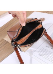 Genuine Leather Mobile Phone Cover Women Messenger Bag Cowhide 2022 Shoulder Bag Oil Wax Skin Small Square Box Purses Crossbody