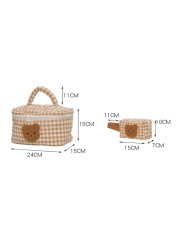 Cute Khaki Bear Makeup Bag Large Capacity Portable Cosmetic Bags Zipper Pure Cotton Plaid Brushes Pouch Case For Women Girls