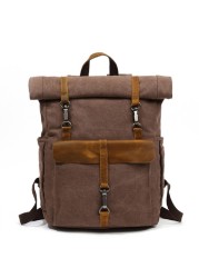 Vintage Canvas Leather Backpack Laptop Backpack Teenage Travel Backpack Student Computer Bag