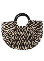 Women's handbag elegant rattan wicker straw woven half round bag large capacity casual travel bags