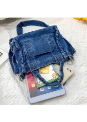 Canvas Cloth Women Small Shoulder Bag Girl Blue Canvas Small Canvas Handbag Casual Tote Detachable Strap Lady Zipper Purse 2022