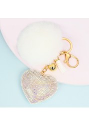 Rhinestone Pompom Heart Keychain Ladies Bag Hanging Room Car Pendant Decoration