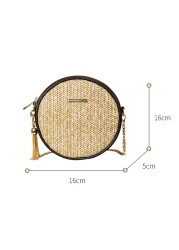 New Fashion Round Straw Bag Vintage Handmade Woven Shoulder Bag Summer Holiday Casual Bags Female Handbag Crossbody Bag Women