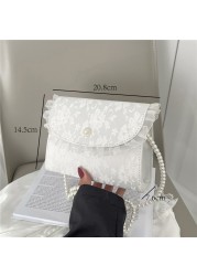 Retro Crossbody Bags for Women Vintage Lace Pearl Chain Ladies Small Square Shoulder Bag Female Clutch Purse Bags Sac Femme