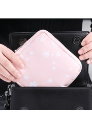 Women Portable Sanitary Napkin Storage Bag Cotton Travel Makeup Bag Printed Literary Zipper Purse Sundries Cosmetic Organizer