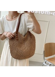 Straw Shopper Summer Bag Casual Large Capacity Hollow Woven Women Beach Ladies Tote Handbags High Design Fashion Travel Shoulder Bag