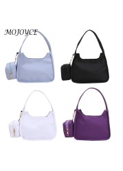 Women Nylon Handbag Solid Color Simple Casual Tote Clutch Bags with Small Purse for Women Fashionable Decoration