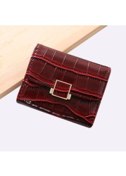 Leather women's wallet female short retro three-fold folding student version simple multi-card crocodile pattern coin purse