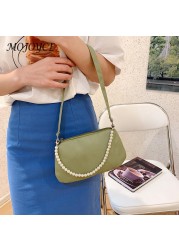 Women Nylon Underarm Shoulder Bags Solid Color Pearl Small Bags Clutch Fashion Simple Design Shoulder Bag Underarm Bags For Women