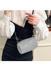 Women Bright Diamond Tote Bag Portable Female Crossbody Purse Bag Chain Zipper Shoulder Letter Bucket Clutch Pouch Handbag 2022