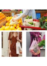 7pcs Organic Cotton Mesh Shopping Bag Gauze Net Bag With Drawstring Reusable Shopping Tote Food Storage Grocery Shoulder Bag