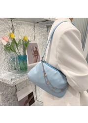 2022 Women Nylon Shoulder Underarm Bag Fashion Solid Color Butterfly Chain Color Zipper Small Purse Handbag Casual Shopping Bags