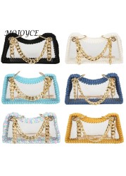 Summer Women Hand Woven Handbag Clear Waterproof Chain Shoulder Crossbody Bags Women Summer Wallet for Travel Shopping