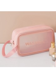 Portable Large Capacity Travel Portable Transparent Wash Bag PU Waterproof Matte Cosmetic Bag Skin Care Product Storage Bag