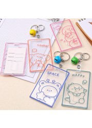 X7YA 1pc Transparent Acrylic Business Card Holder For Staff Staff With Keyring Bell Cartoon Pattern Pass Card Cover Bus Cards