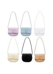 Solid Fashion PU Leather Women Saddle Flap Bag Small Shoulder Crossbody Bags For Women Fashionable Decoration