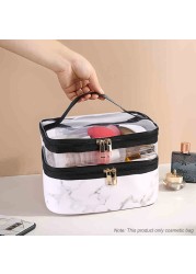 Makeup Bag Double Layer Cosmetic Case Travel Organizer Lipsticks Storage Reusable Marble Fashion Toiletry Clear Handbag Zipper