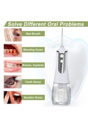 جهاز تنظيف الأسنان بالماء نفاثة مياه للأسنان المحمولة عن طريق الفم جهاز تنظيف الأسنان بالمياه أدوات اختيار USB 350 مللي مقاوم للماء 3 طرق 5 فوهات الفم غسالة