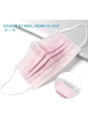 Disposable 3-Ply Nonwoven Mask Breathable Gauze Mask with Elastic Ear Band, Pink, 10-500 Pieces