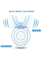 360 درجة ذكي التلقائي فرشاة أسنان كهربائية بالموجات الصوتية U نوع 4 طرق فرشاة أسنان USB شحن الأسنان تبييض الضوء الأزرق