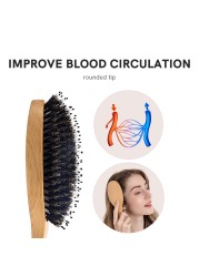 Miss Sally Wooden Hair Brush Anti-static Scalp Massage Comb With Boar Bristle Air Cushion Comb For Women Men Wet & Dry Hair