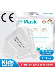 FFP2 Children Protective Dust Mask Breathable 5 Layers Multicolor Matching CE Reusable Girls Fit 9-12 Years Kn95 Face Mask